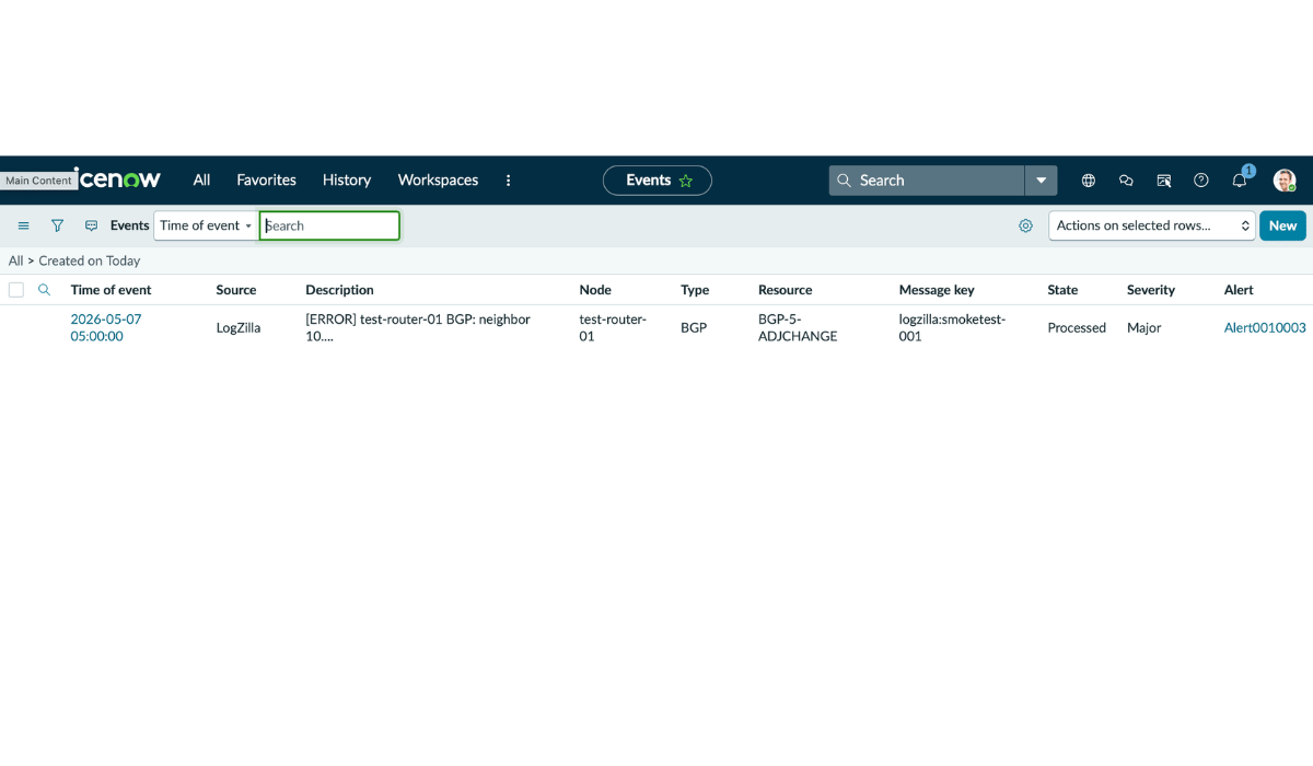 Synthetic event in ServiceNow