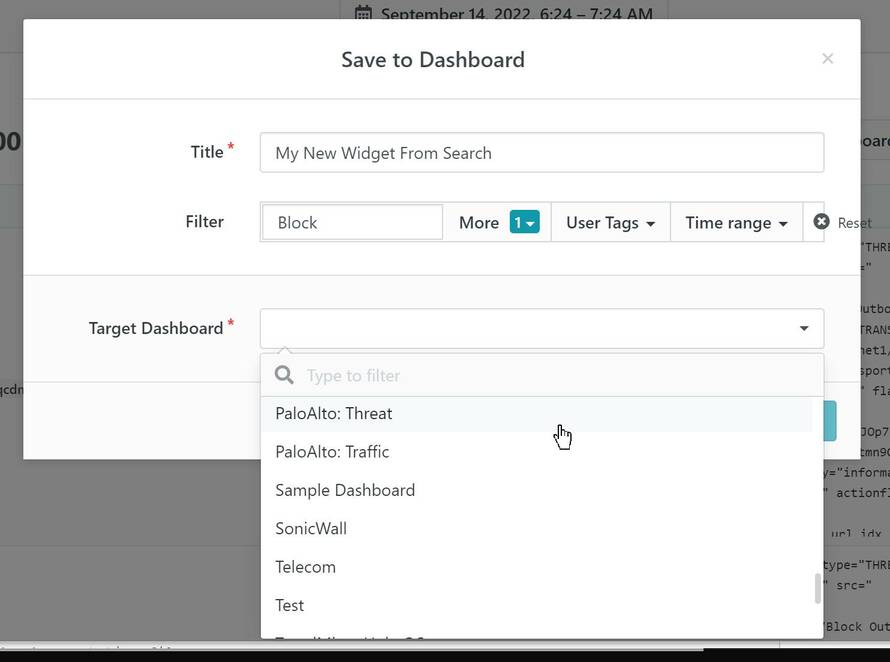 Creating widgets from search
results