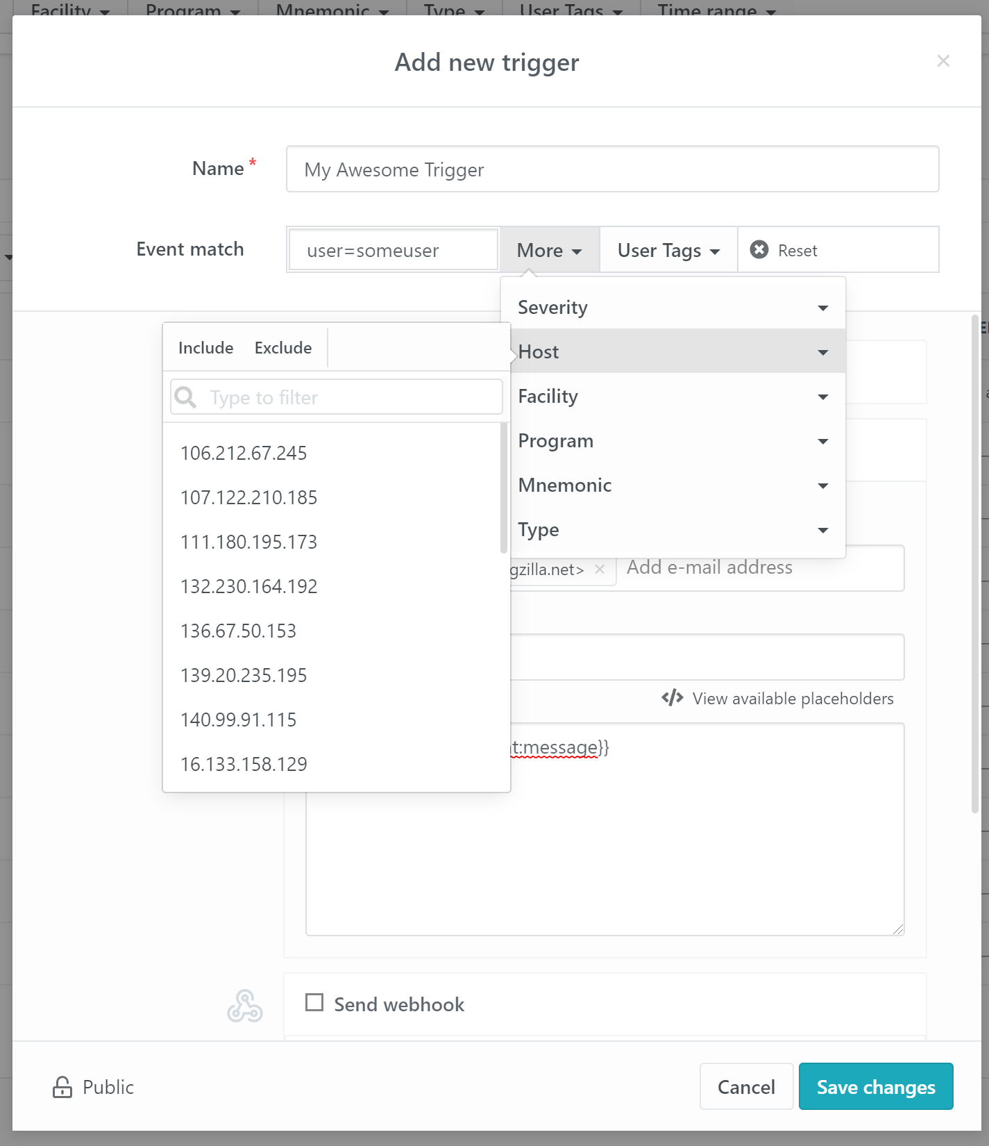 Notification filters - hosts