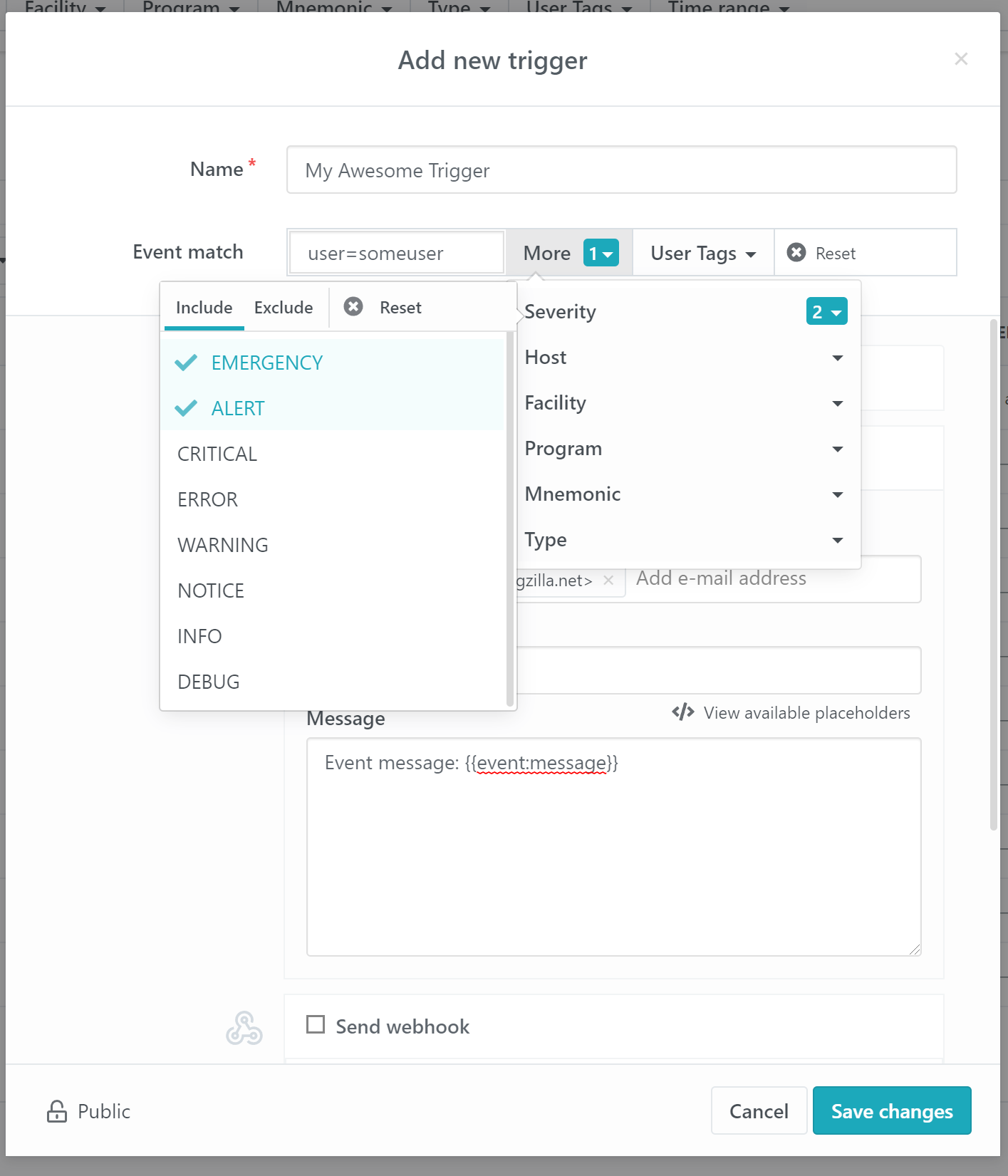 Notification filters - severities