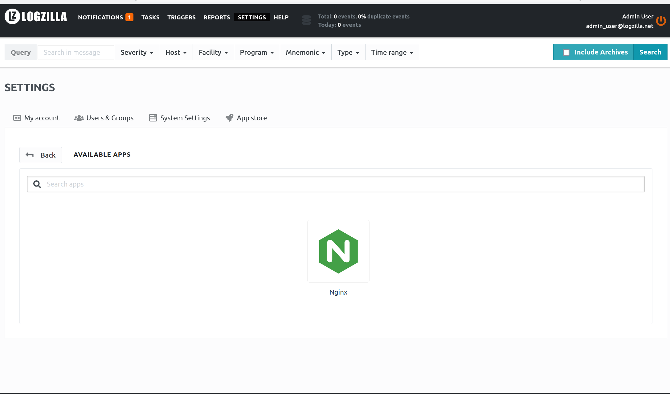 Install Nginx appstore app
