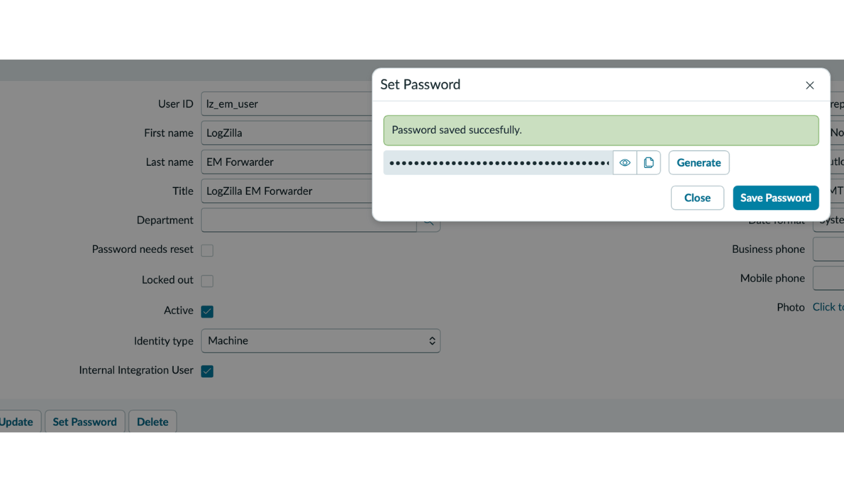 Set Password dialog