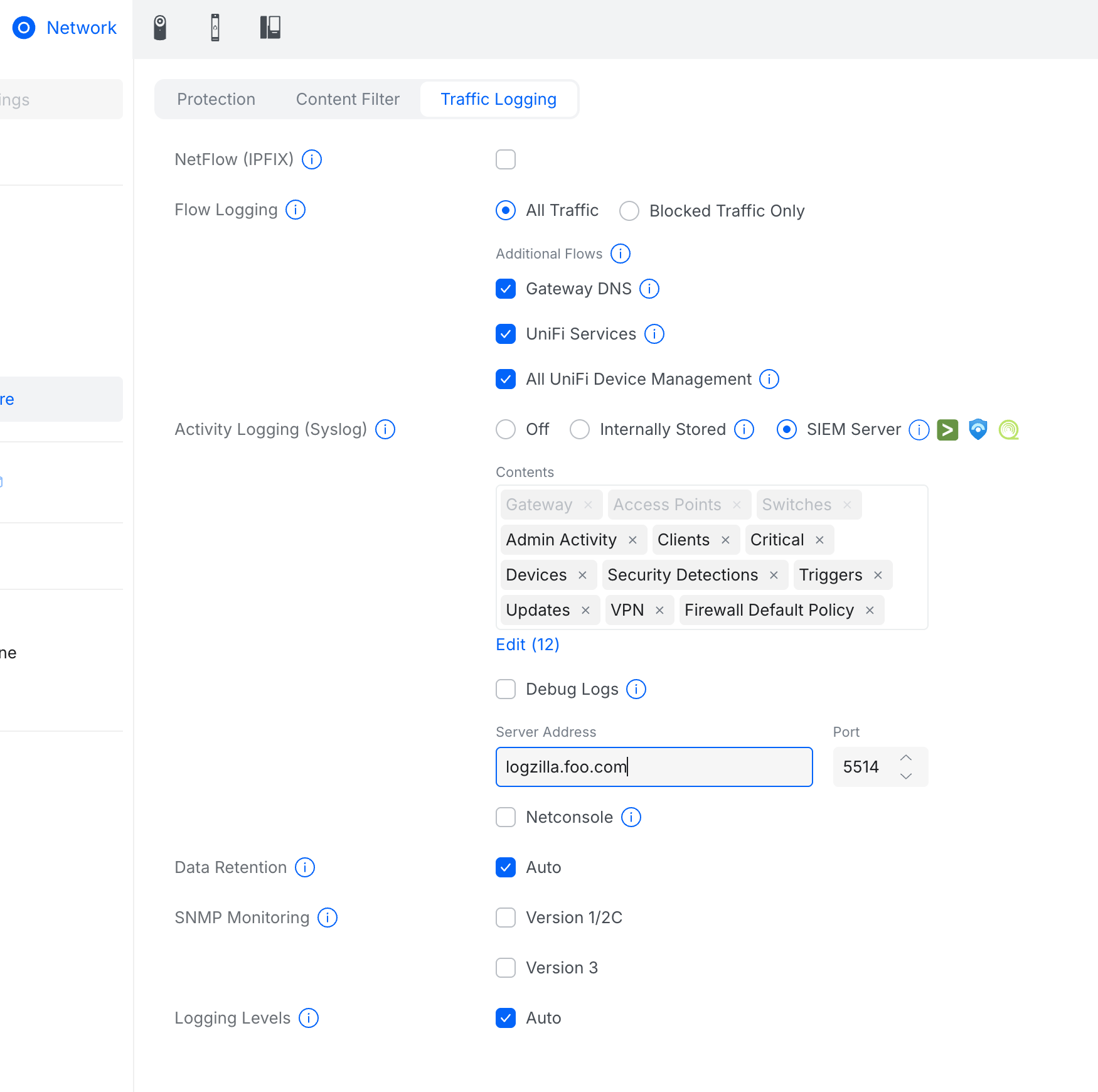 UniFi Traffic Logging Configuration